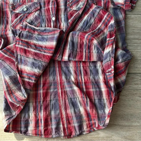 MEC Short  Sleeve Snap Button Plaid Western Shirt - Picture 9 of 15